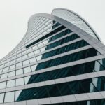 Dynamic low angle shot of the Evolution Tower in Moscow, showcasing modern architecture.